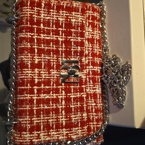 Badgley Mischka Red Tweed  Crossbody Bag